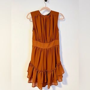 Express Burnt Orange Ruffled Lightweight Chiffon Dress - Sz XS